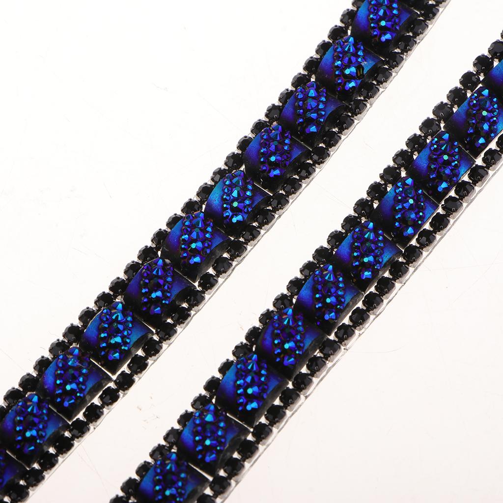 1 Yard 10mm Rhinestone Applique Iron on Trim Wedding Belt Sash Dress Blue