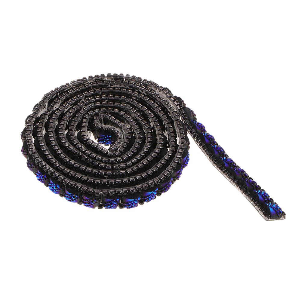 1 Yard 10mm Rhinestone Applique Iron on Trim Wedding Belt Sash Dress Blue