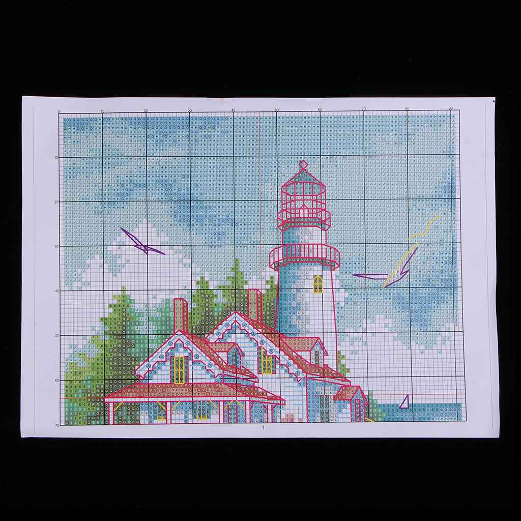 Stamped Cross Stitch Kits Patterns Embroidery Needlepoint Kit - Seaside Lighthouse