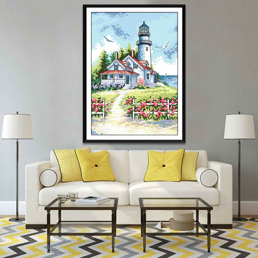 Stamped Cross Stitch Kits Patterns Embroidery Needlepoint Kit - Seaside Lighthouse