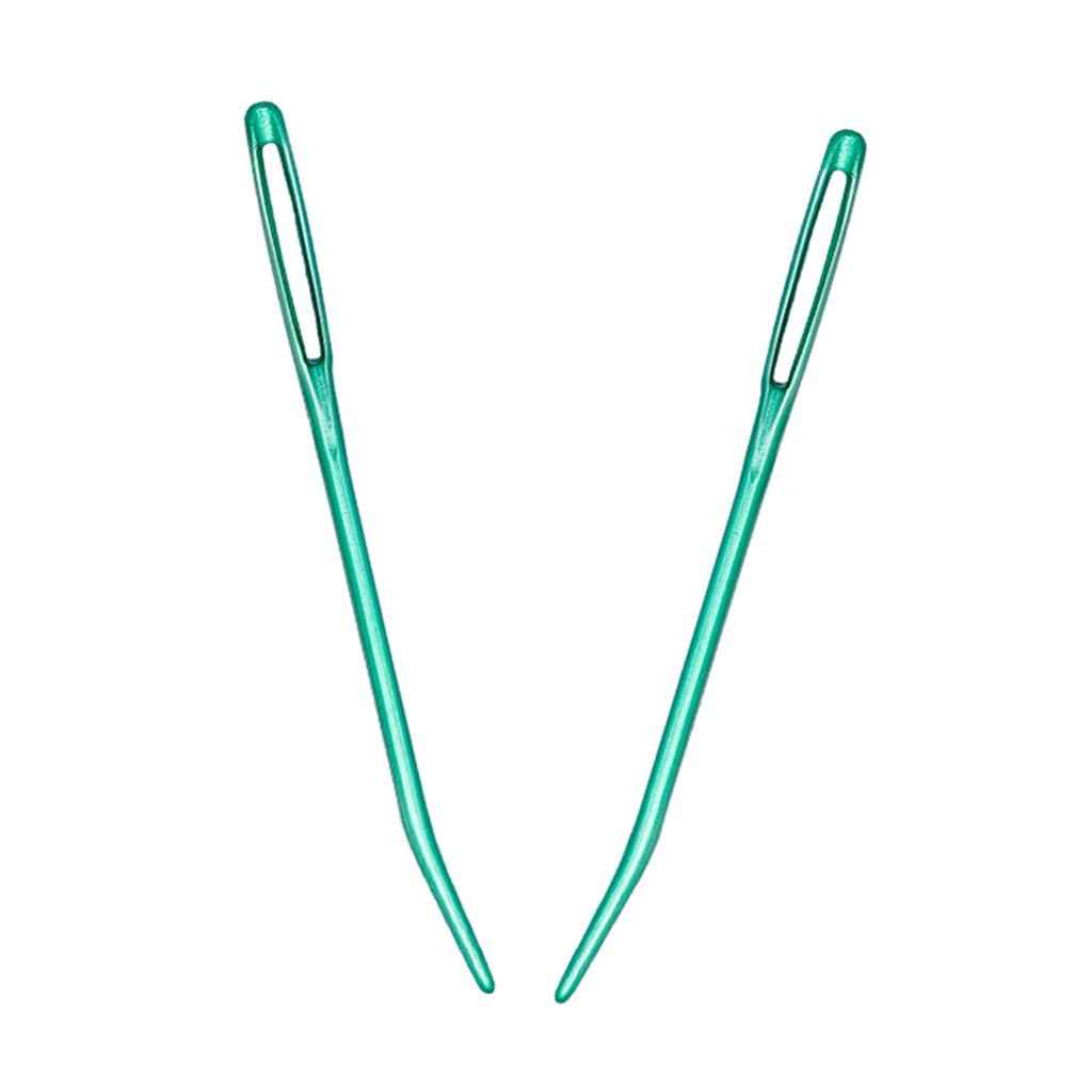 2pcs Aluminium Large-eye Bent Tip Tapestry Darning Needles Knitting Green