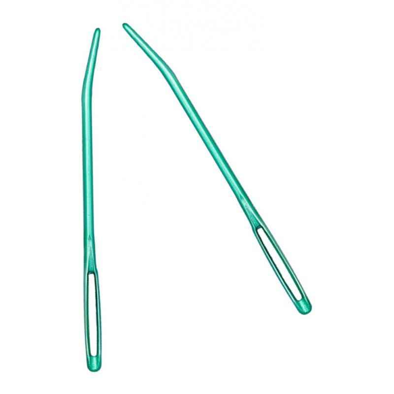 2pcs Aluminium Large-eye Bent Tip Tapestry Darning Needles Knitting Green
