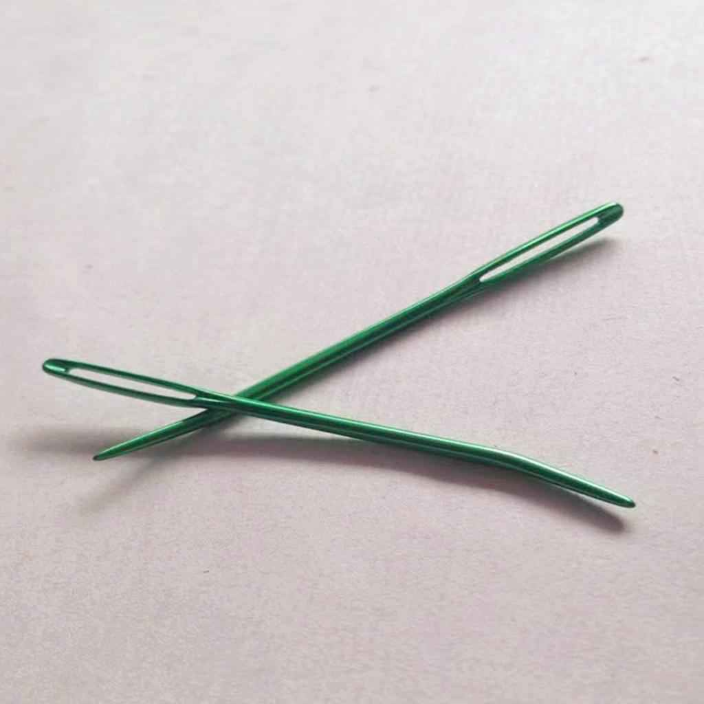 2pcs Aluminium Large-eye Bent Tip Tapestry Darning Needles Knitting Green