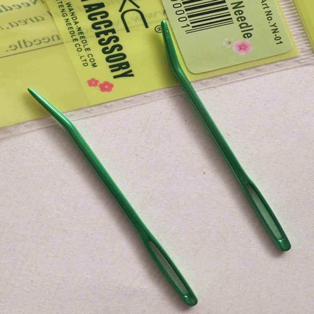 2pcs Aluminium Large-eye Bent Tip Tapestry Darning Needles Knitting Green