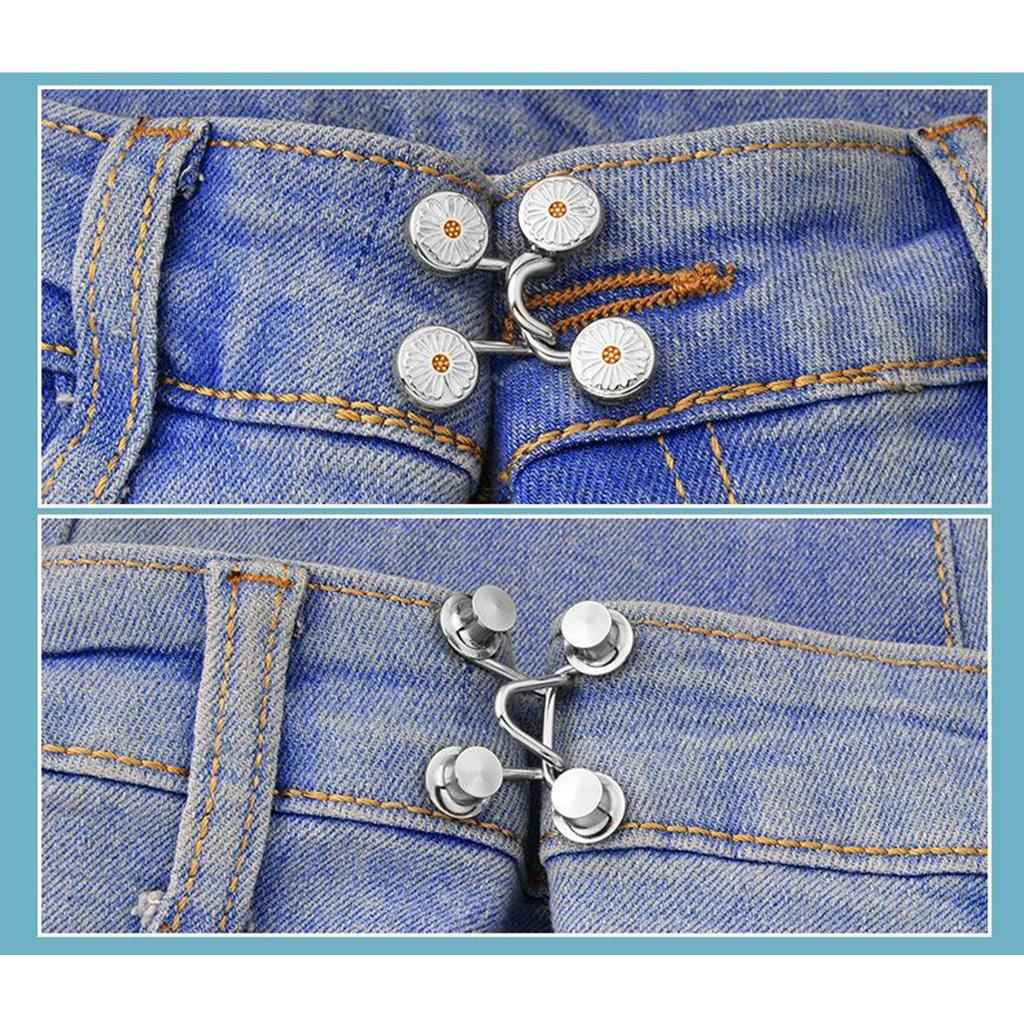 Set of 4 Waist Buckle Adjustable Snap Button Jeans Waist Detachable Gray