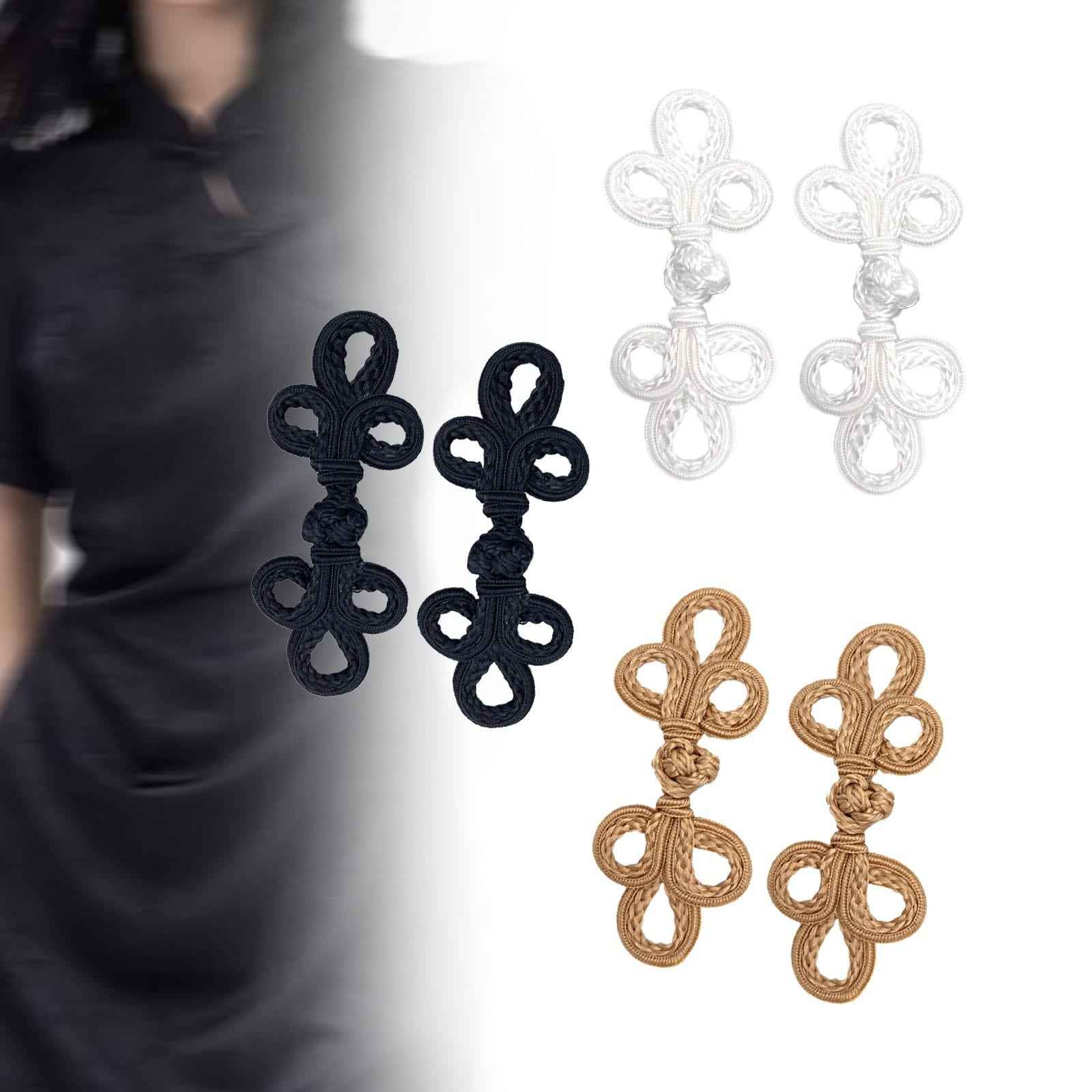 2Pcs Decorative Fashion Chinese Knot Frog Buttons for Costumes Coats Sweater Black