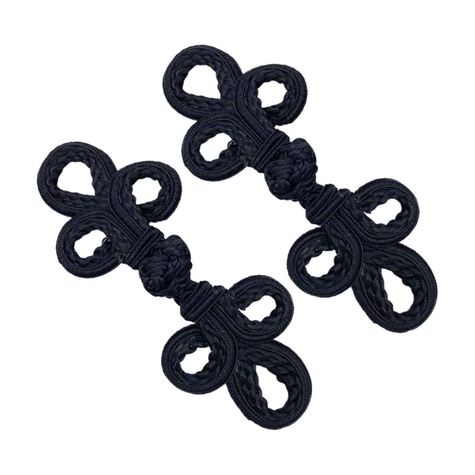 2Pcs Decorative Fashion Chinese Knot Frog Buttons for Costumes Coats Sweater Black