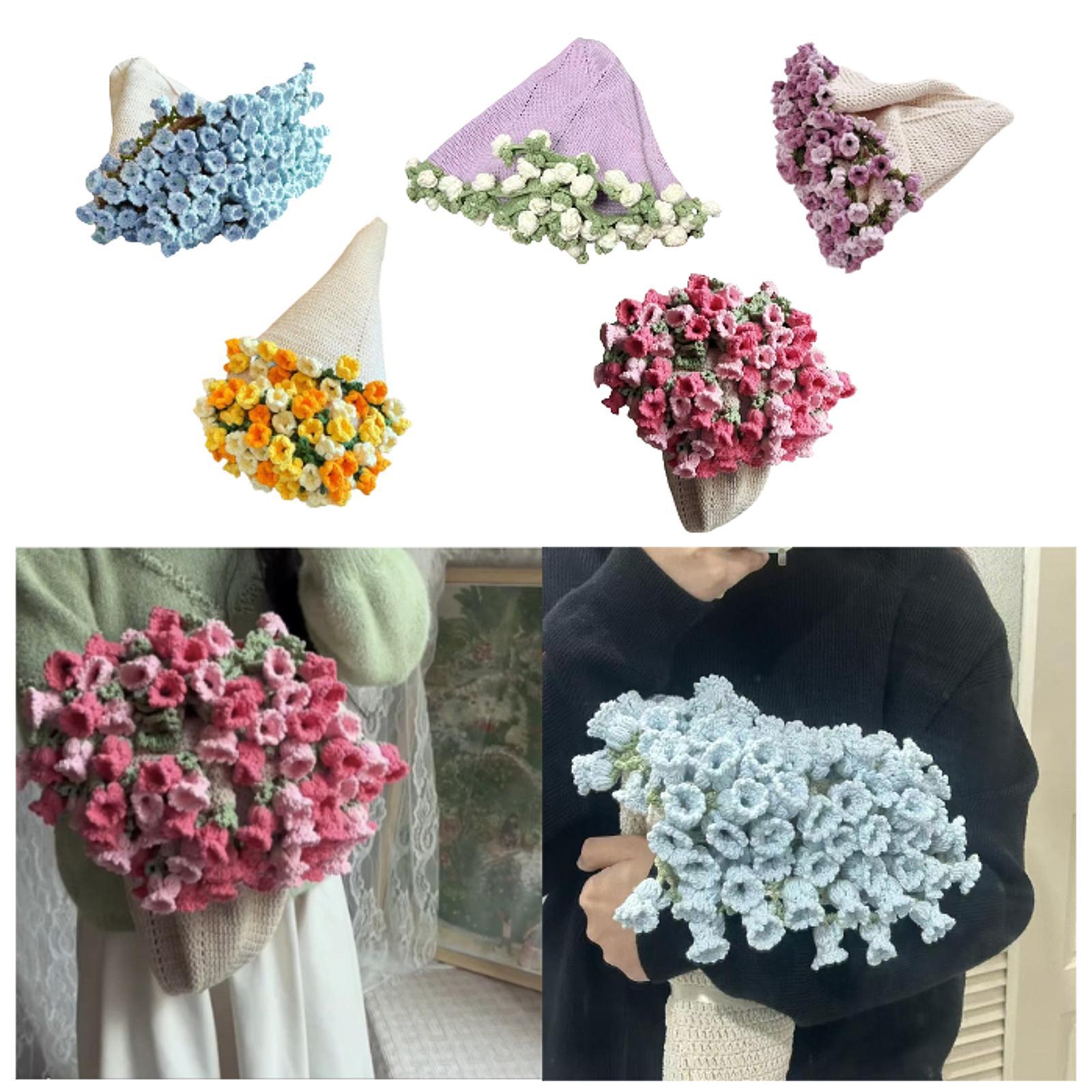 Bouquet Blanket Crocheting Kit Material Package for Starter Beginners Adults Light Blue