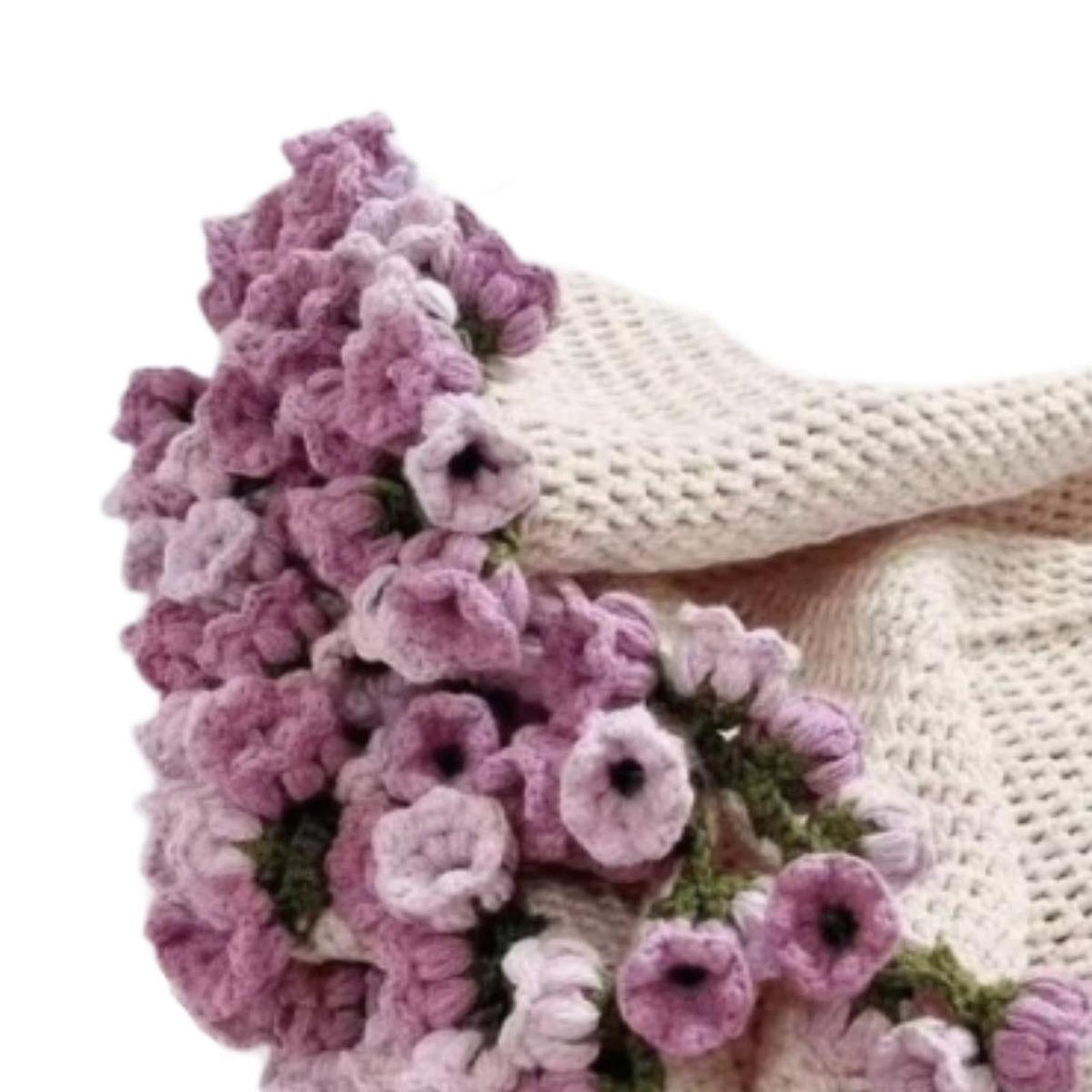 Bouquet Blanket Crocheting Kit Material Package for Starter Beginners Adults Violet