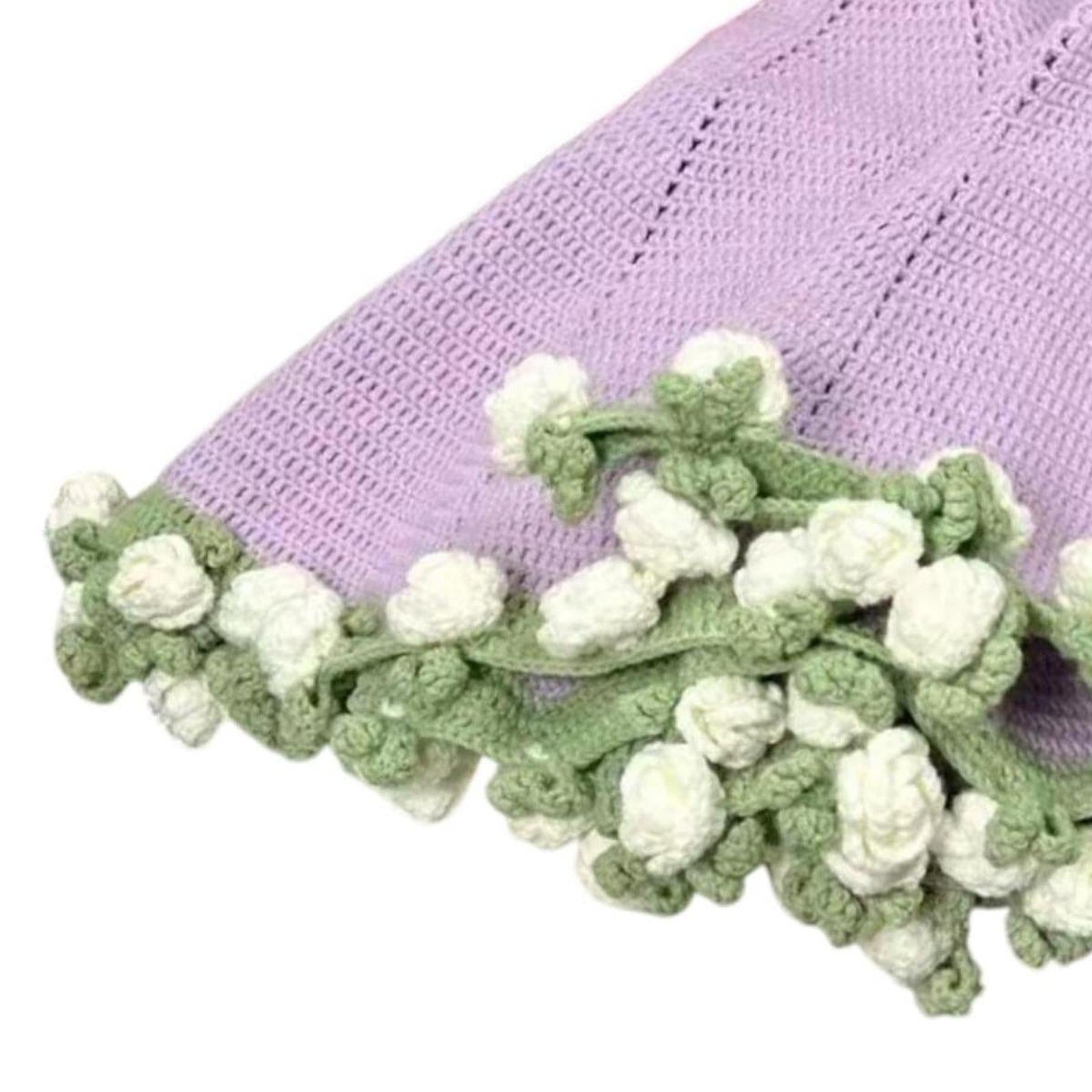 Bouquet Blanket Crocheting Kit Material Package for Starter Beginners Adults White