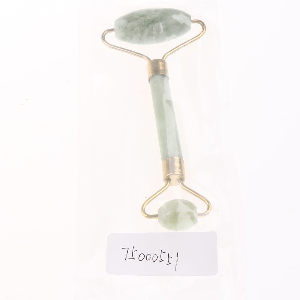 Double Heads Natural Jade Stone Facial Massage Roller Face Neck Massager
