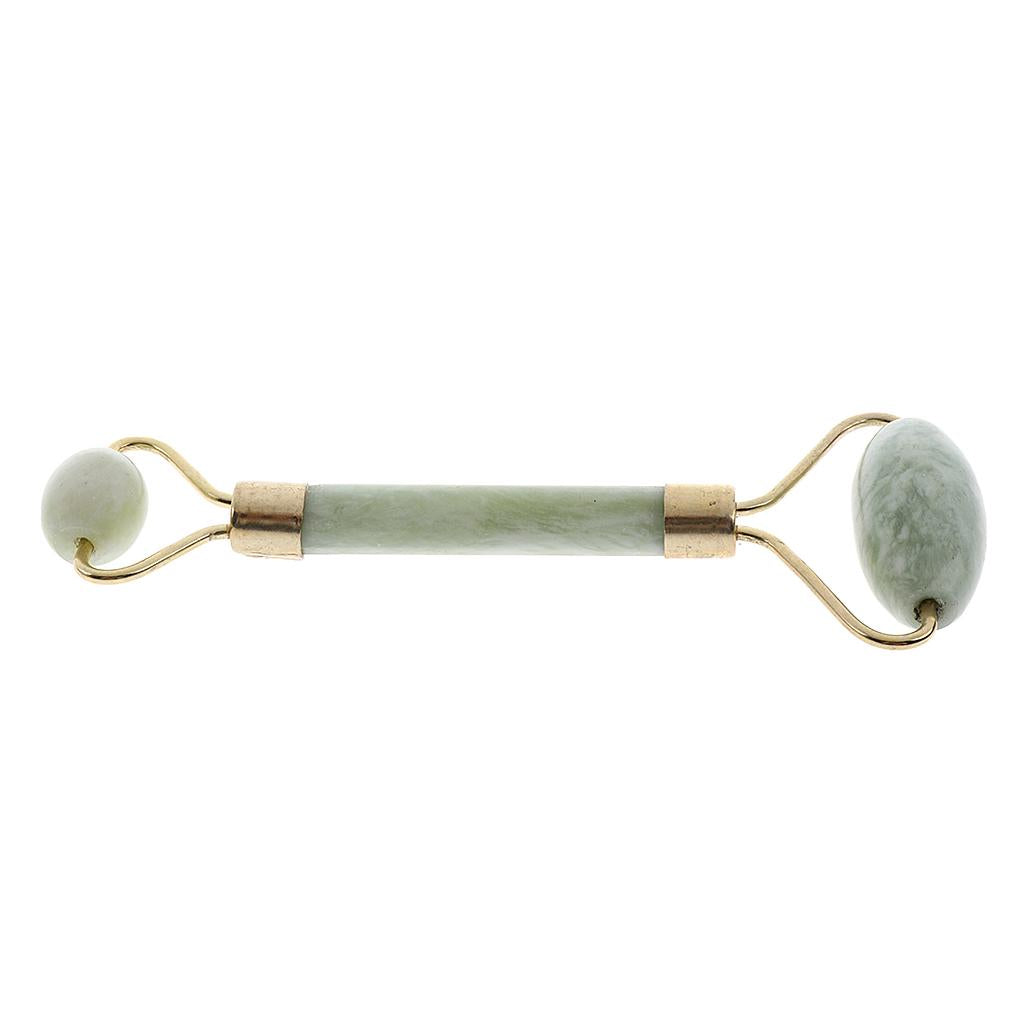 Double Heads Natural Jade Stone Facial Massage Roller Face Neck Massager