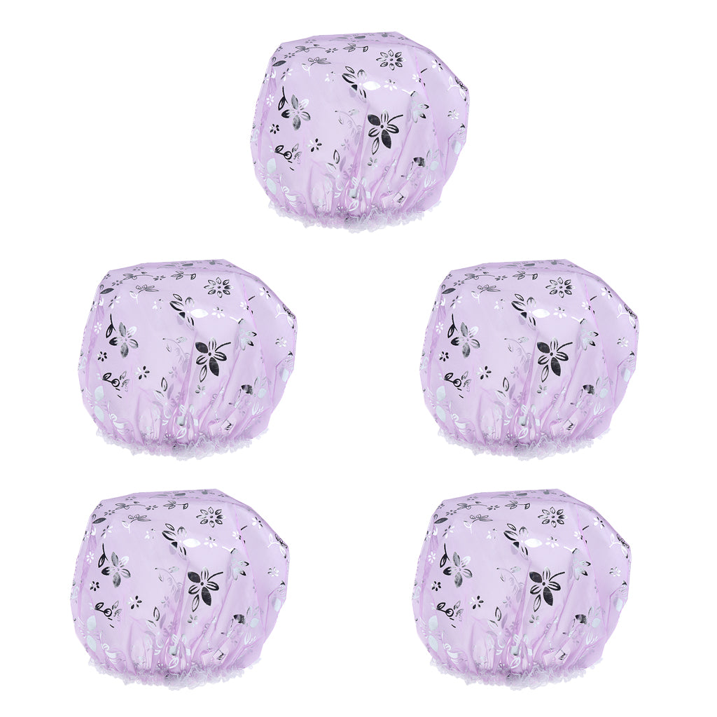 5 Pieces Reusable Waterproof Cap Women Shower Cap Adult Bathing Hat Purple
