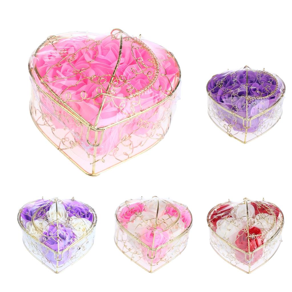 6 Pieces Rose Soap Flowers Petals Gift Box for Mother's Day Red and White