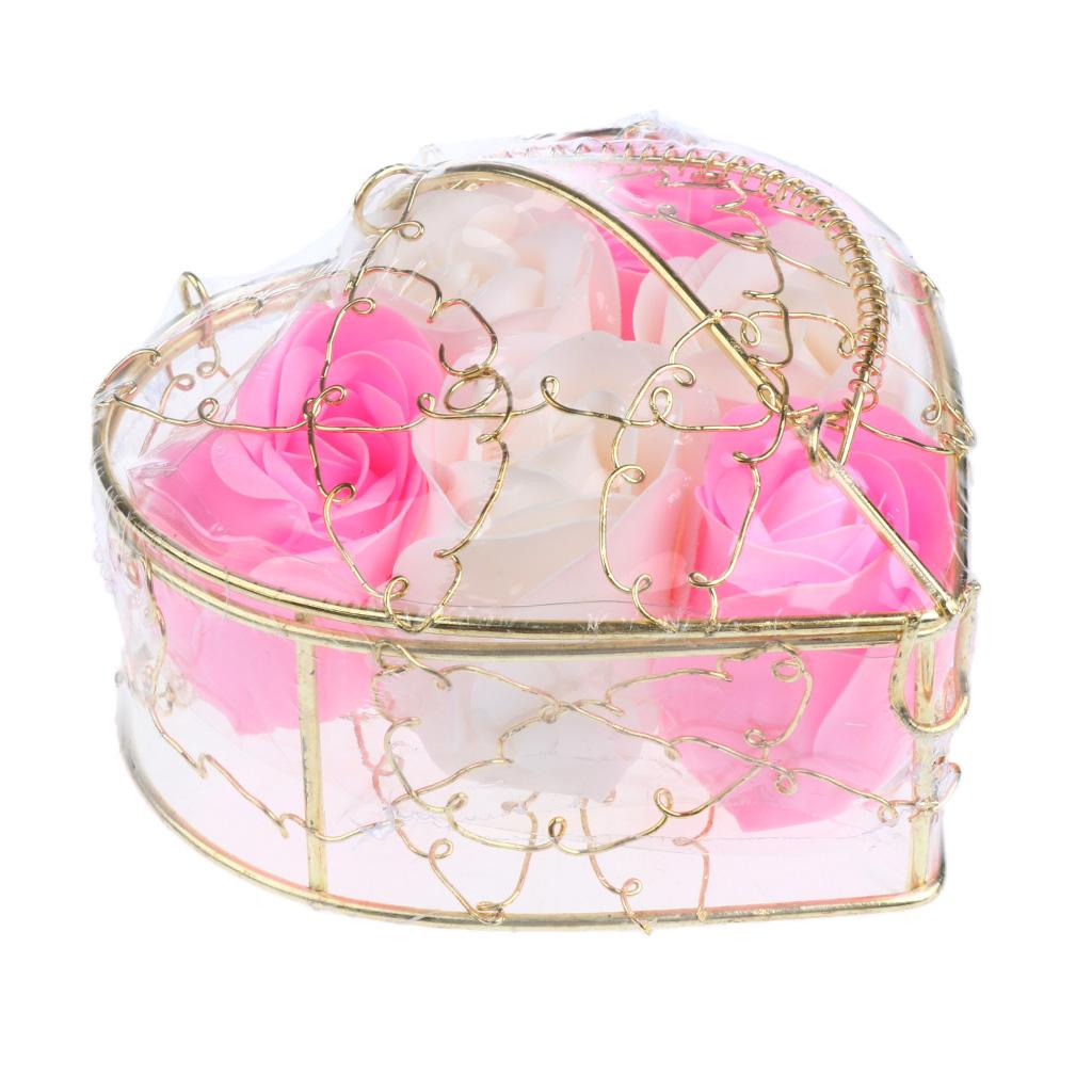 6 Pieces Rose Soap Flowers Petals Gift Box for Mother's Day Pink and White