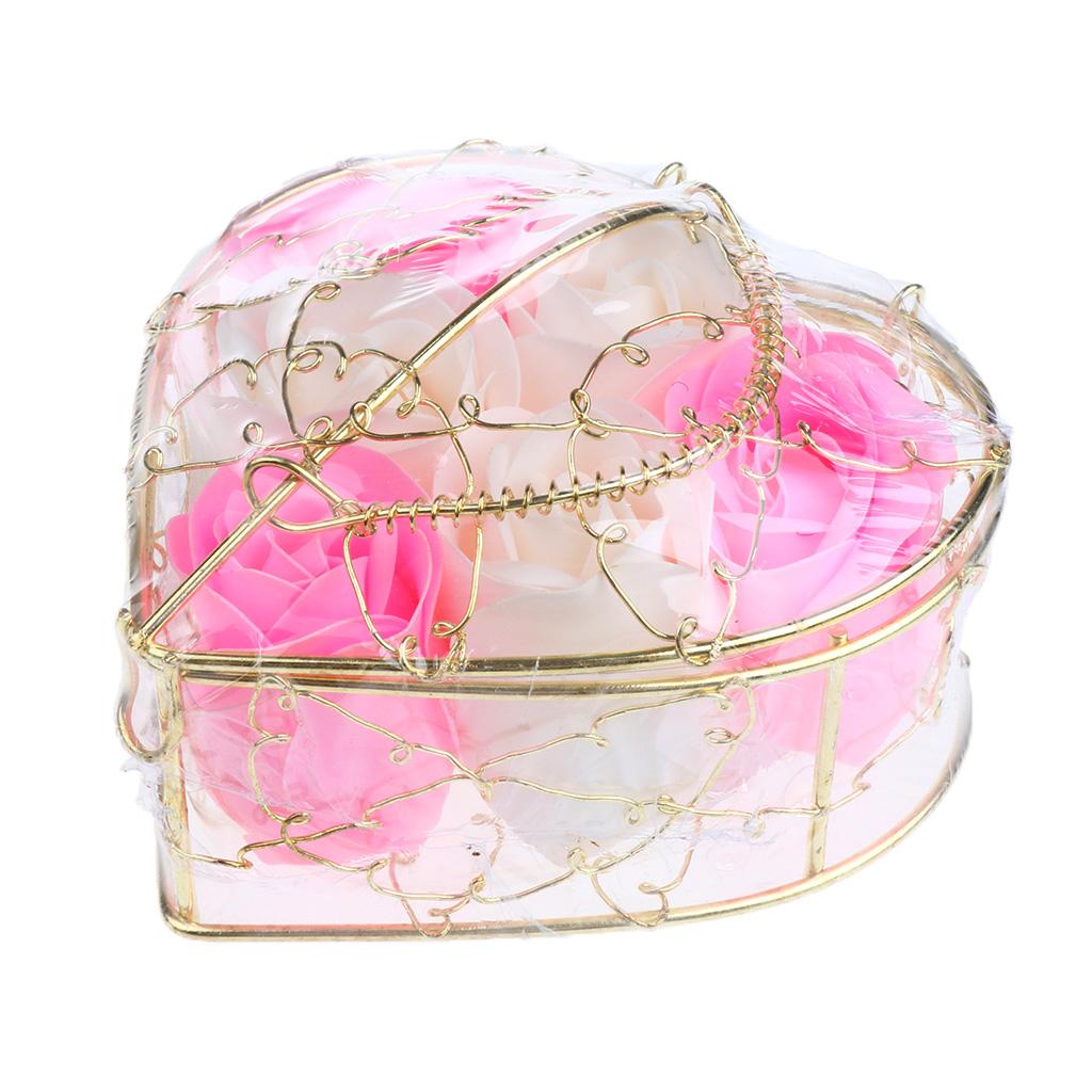 6 Pieces Rose Soap Flowers Petals Gift Box for Mother's Day Pink and White