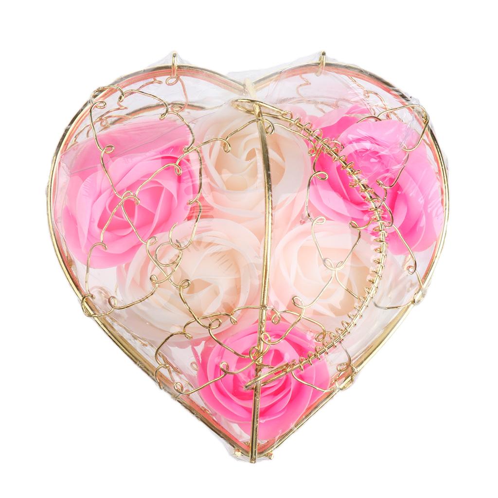 6 Pieces Rose Soap Flowers Petals Gift Box for Mother's Day Pink and White