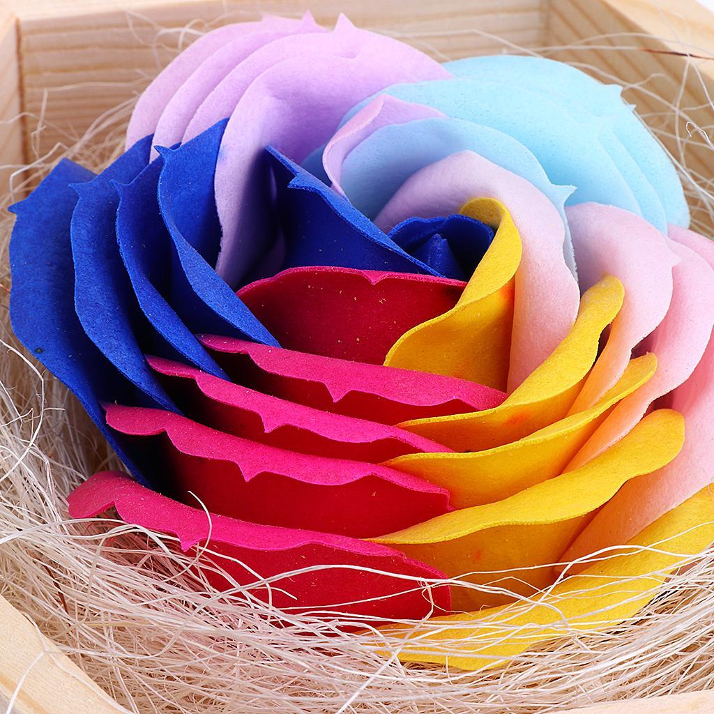 Women Gift Wood Box Rose Flower Decoration Hand Made Body Bath Soap Petal G