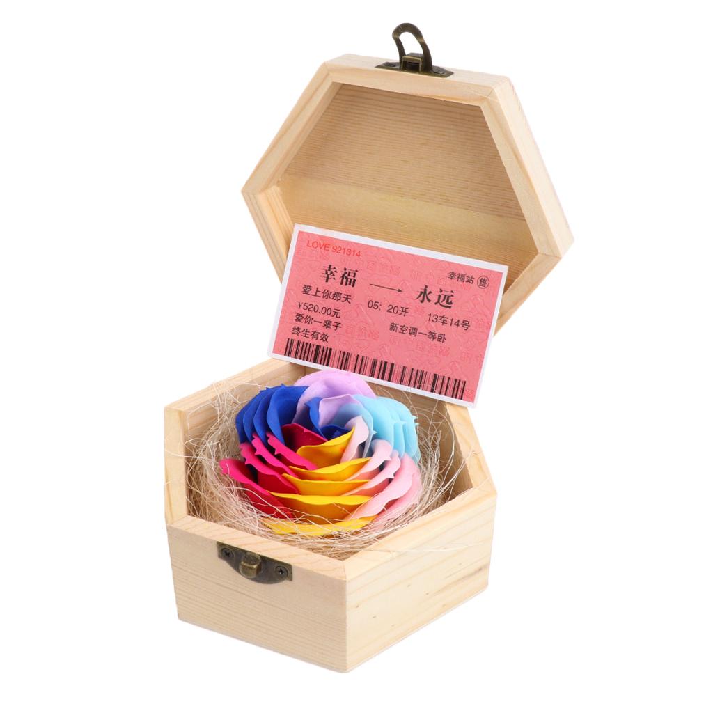 Women Gift Wood Box Rose Flower Decoration Hand Made Body Bath Soap Petal G