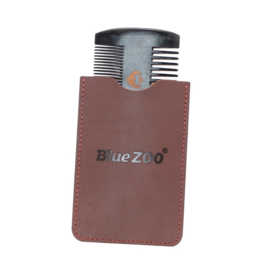 Natural Pearwood Beard Comb Anti-static for Men with Leather Case Brown