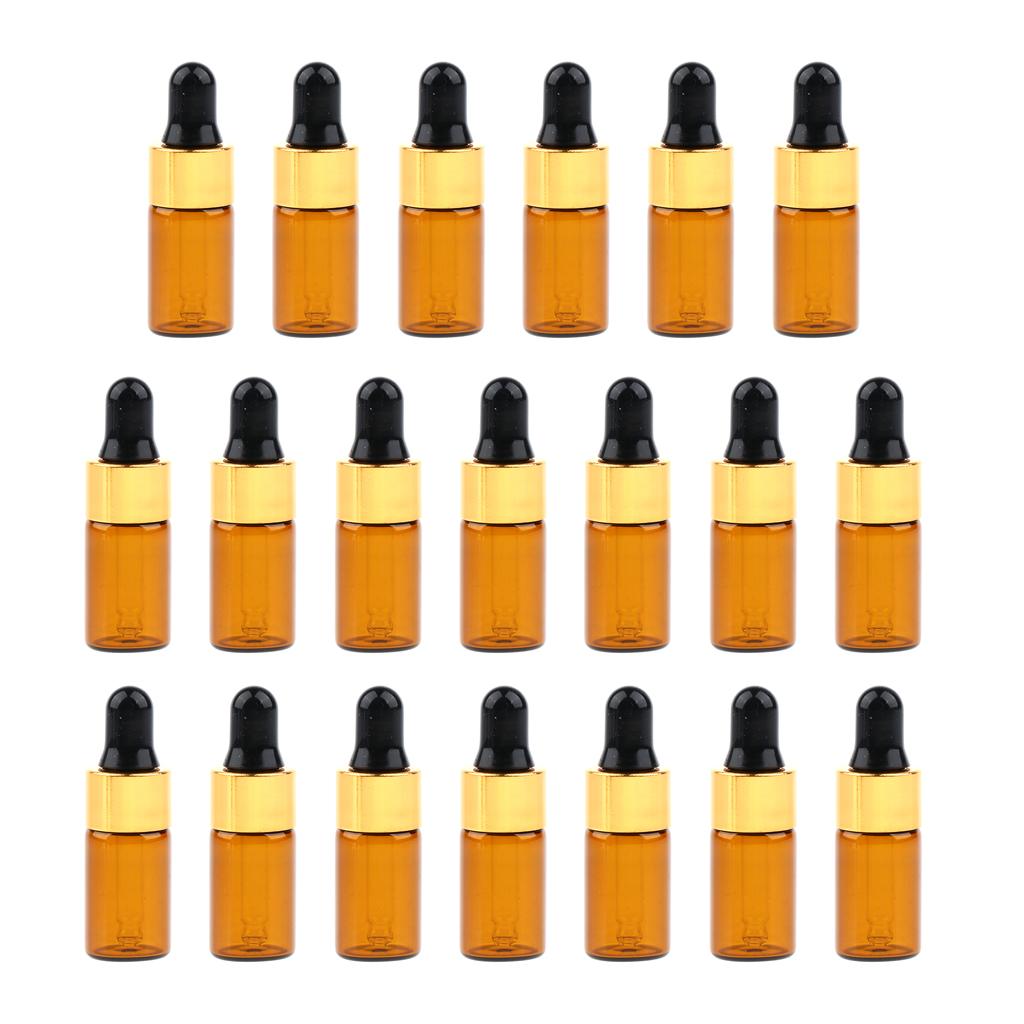 20 Pieces Mini Empty Glass Essential Oil Refillable Brown Amber Bottles 3ML