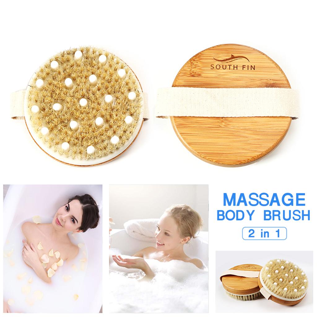 Round Wood Shower SPA Massage Brush Back Scrubber Cleaning for Full Body