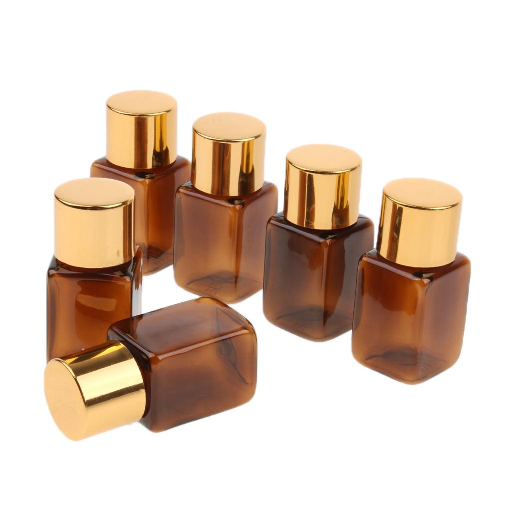 6 Pieces Amber Refillable Empty Essential Oil Makeup Bottle 10ml Gold Cap