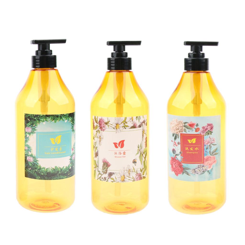 3 Pieces 1000ml Refillable Pump Bottle Empty Shampoo Dispensing Container