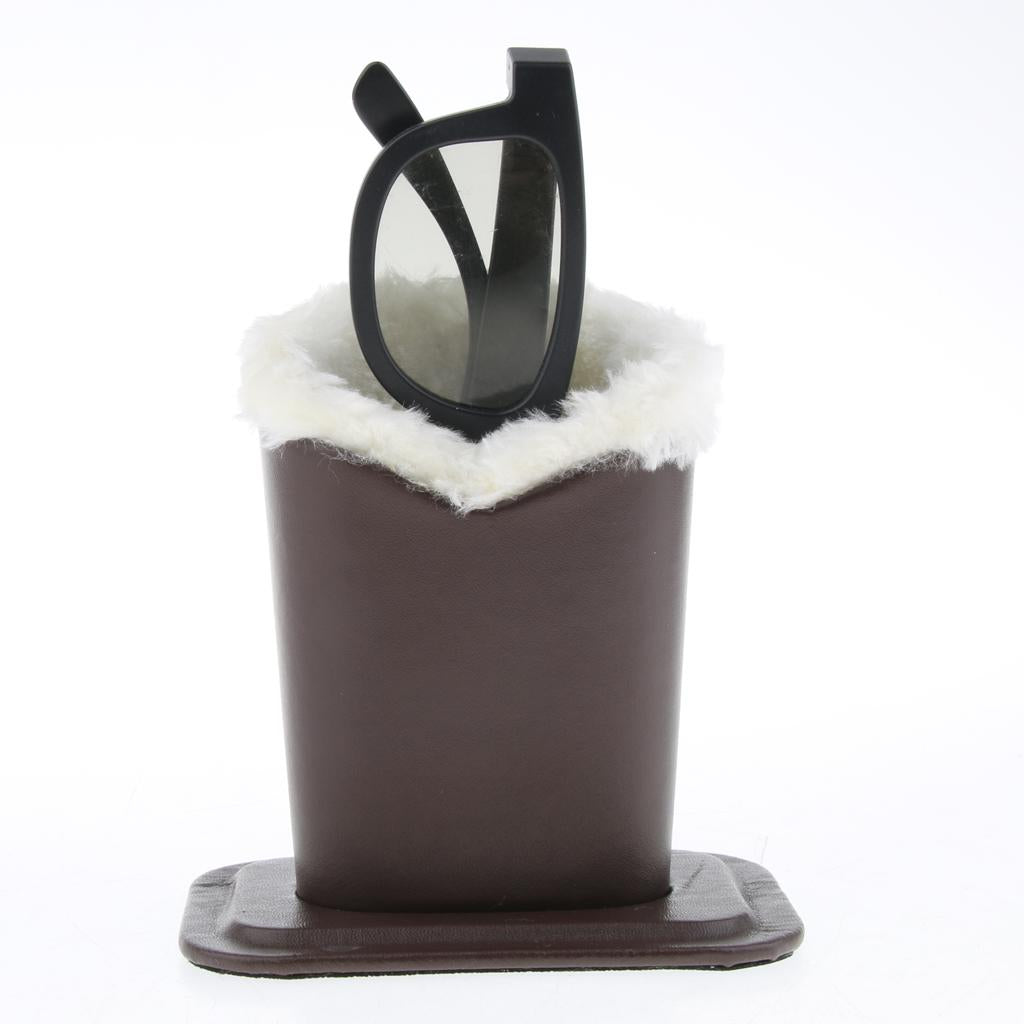 PU Leather Plush Lined Eyeglasses Holder Stand Pen Holder 02