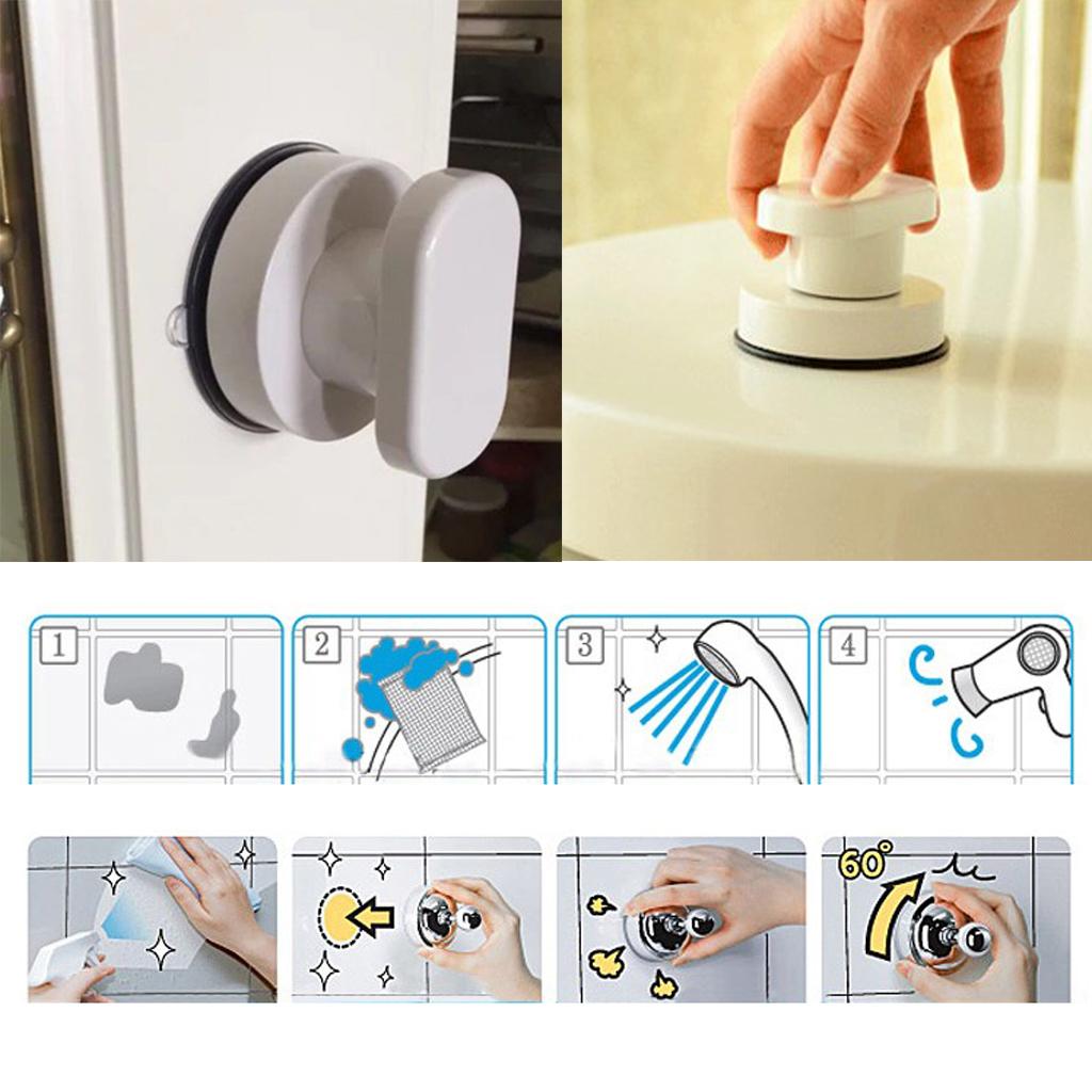 Bathroom Shower Suction Cup Safety Knobs Handle Exterior Interior White