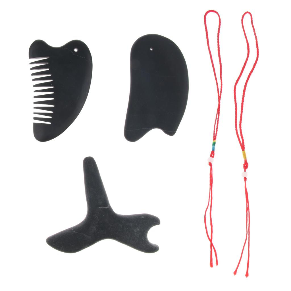 3 Pieces Stone Gua Sha Scraping Tool Guasha Massage Board Scraper Black