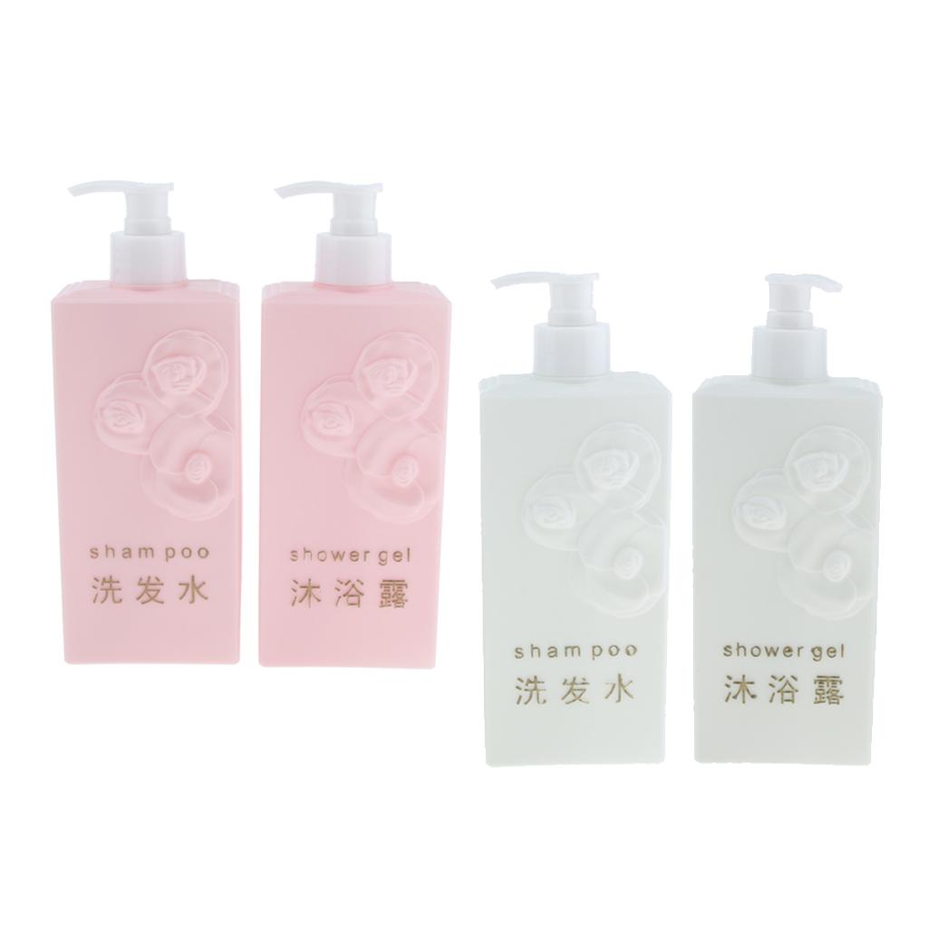 2 Pieces Refillable Empty Shampoo Shower Gel Lotion Bottles 500ml Pink