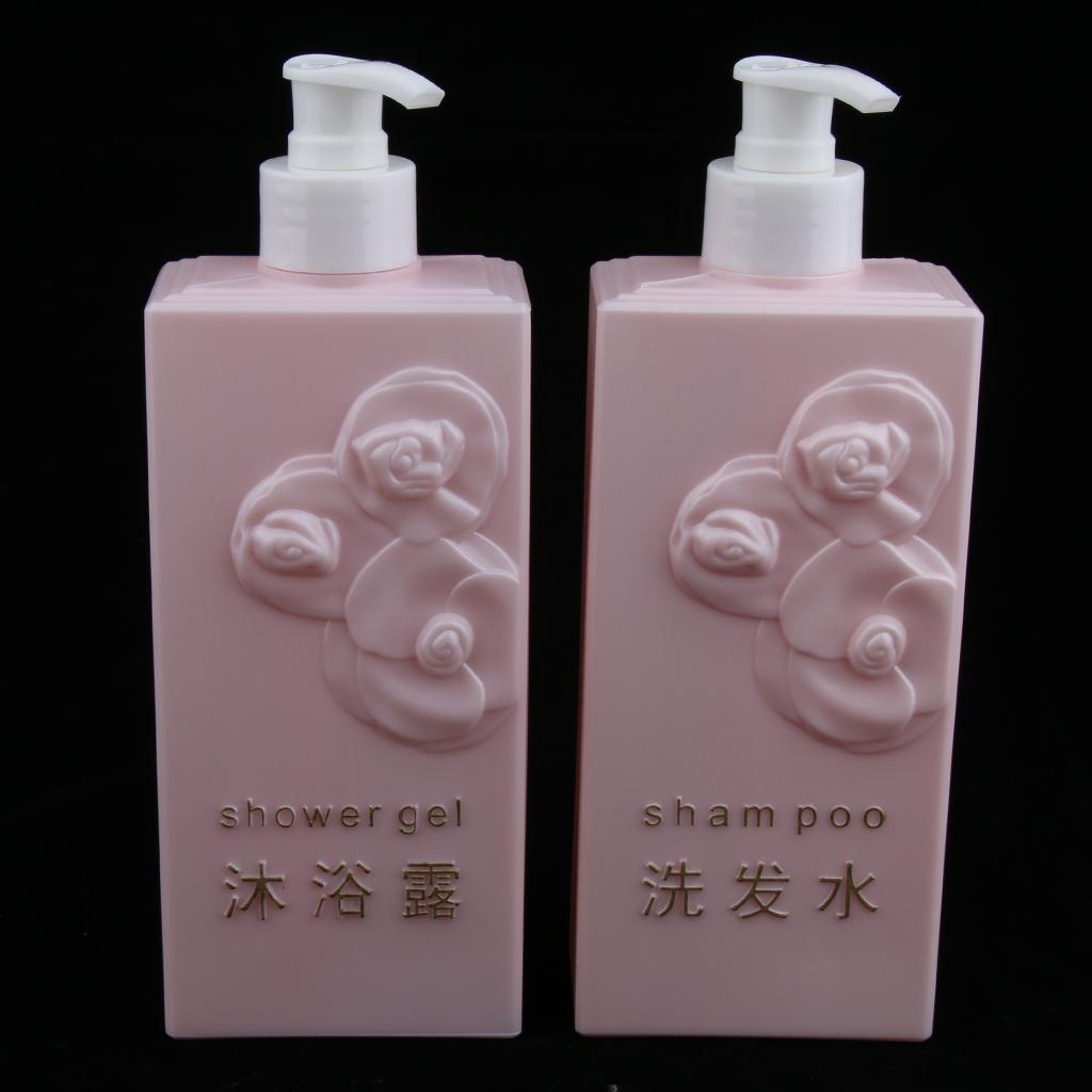 2 Pieces Refillable Empty Shampoo Shower Gel Lotion Bottles 500ml Pink