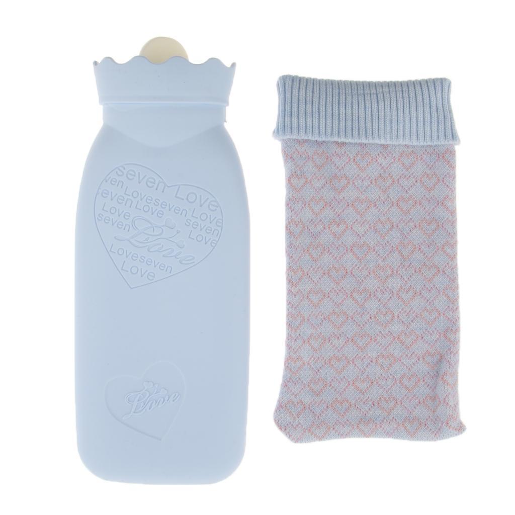 Portable Heat Water Bag Hot Water Bottle with Knit Cover for Warming Blue