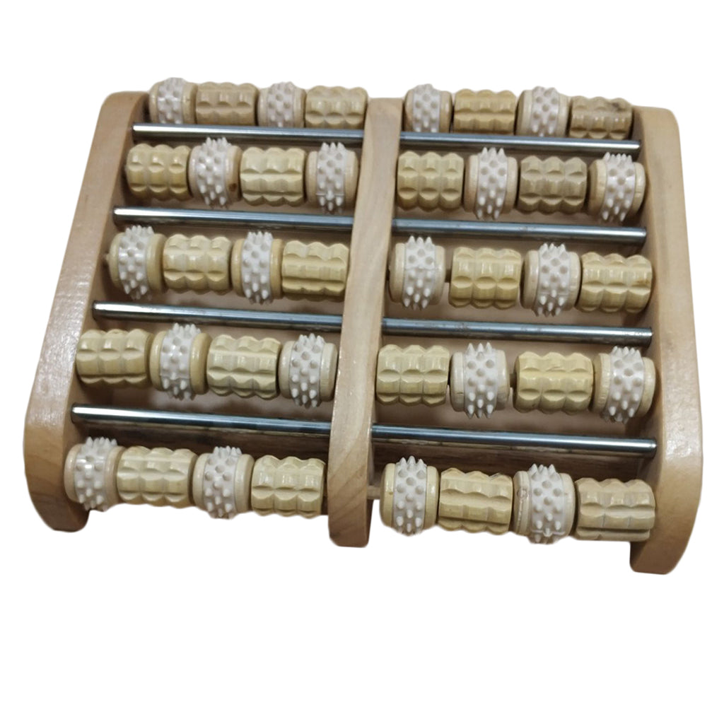 Wooden Dual Foot Massager Roller Relief Stress Massage Reflexology Tool