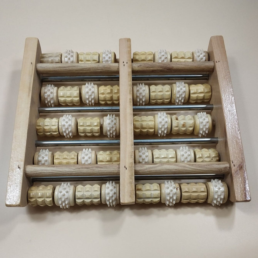 Wooden Dual Foot Massager Roller Relief Stress Massage Reflexology Tool