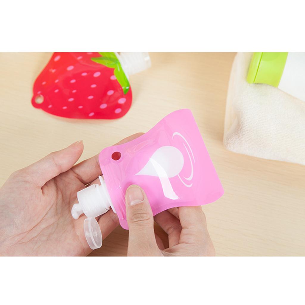 Refillable Empty Squeeze Pouch Lotion Squeezable Bag Bottle Strawberry