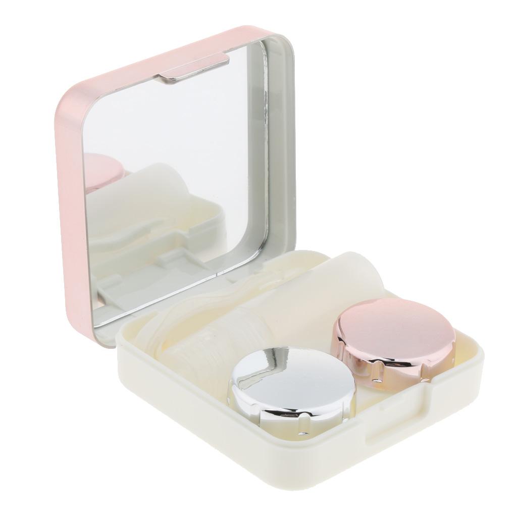 Mini Simple Contact Lens Travel Case Box Container With Mirror Rose Golden