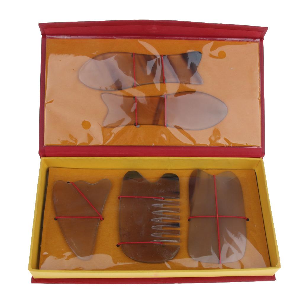 5pcs Natural Guasha Board Scraping Massage Gua Sha Scraper Tool Set Yellow