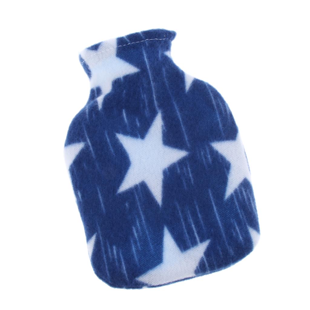 Mini 250ml Hot Water Bottle Bag with Soft Cloth Cover and Screw Top Blue