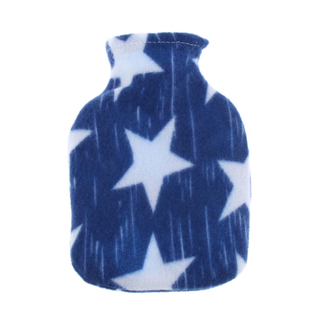 Mini 250ml Hot Water Bottle Bag with Soft Cloth Cover and Screw Top Blue