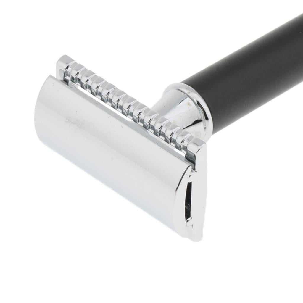 Men Long Handle Double Edge Safety Shaving Razor Beard Grooming Tool Black