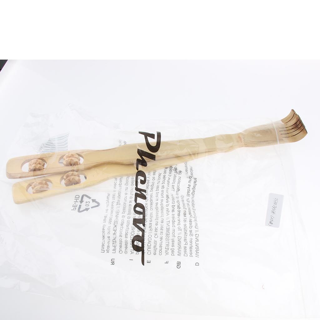 2x Wooden Back Scratcher With Massage Rollers for Itching Relief Body Relax