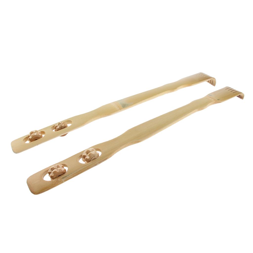 2x Wooden Back Scratcher With Massage Rollers for Itching Relief Body Relax