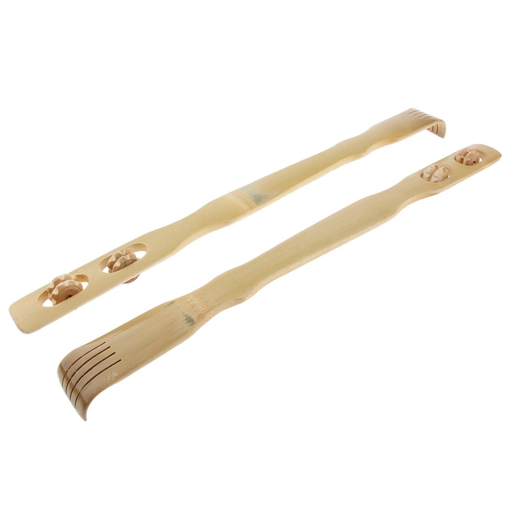 2x Wooden Back Scratcher With Massage Rollers for Itching Relief Body Relax