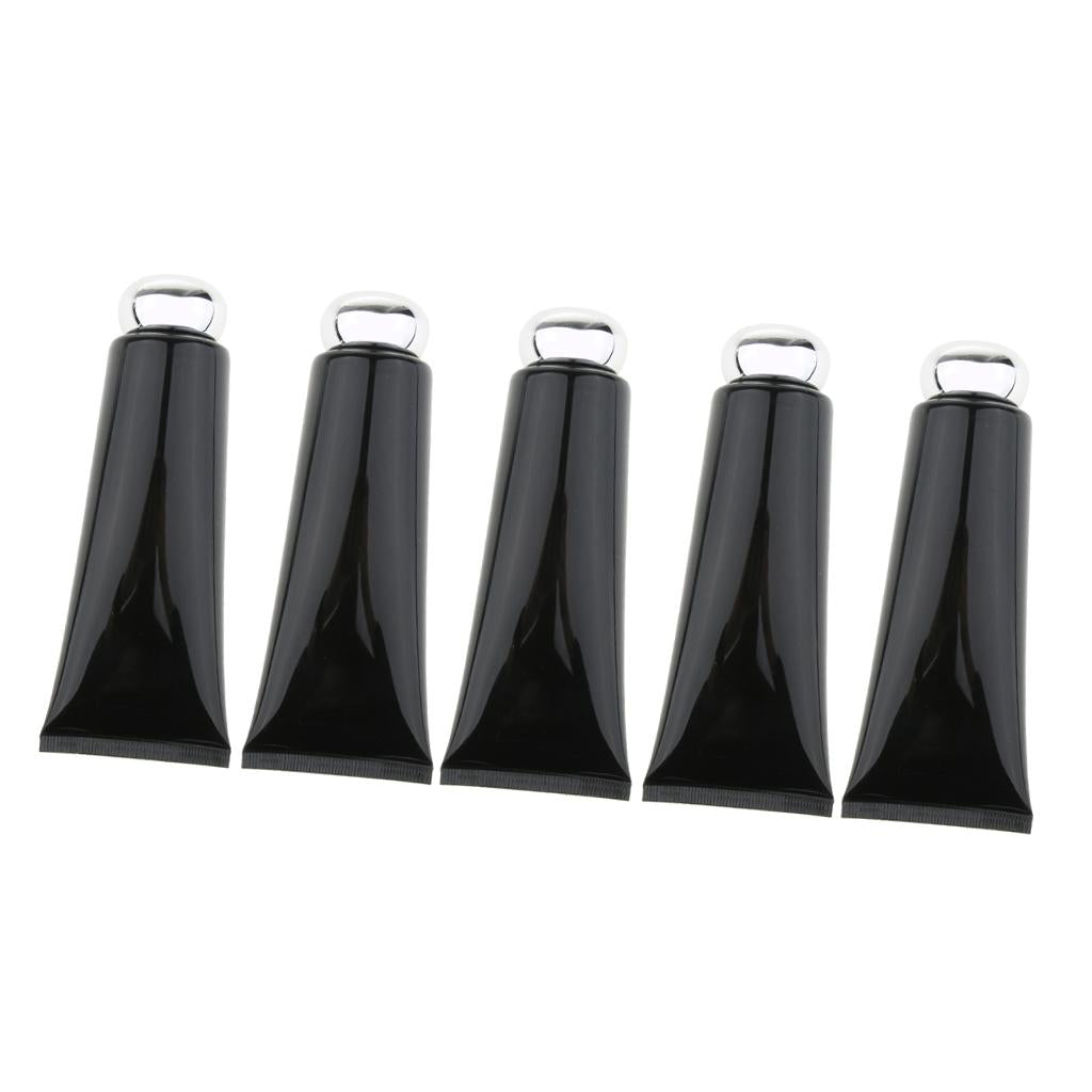 5pcs Refillable Empty Tube Cream Lotion Facial Cleanser Bottles Black Silver