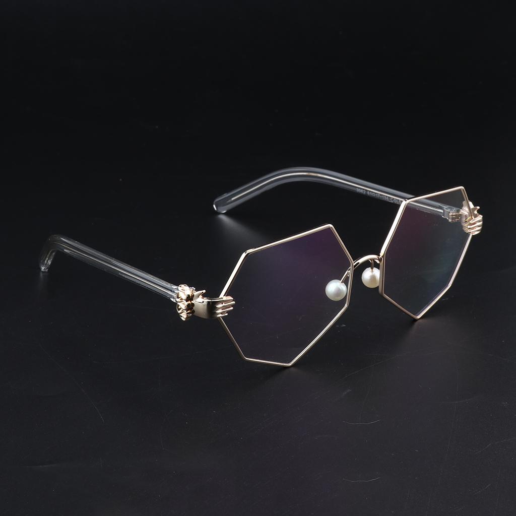 Octagonal Retro Clear Lens Metal Frame Eye Glasses w/ Pearl Nose Pads Golden