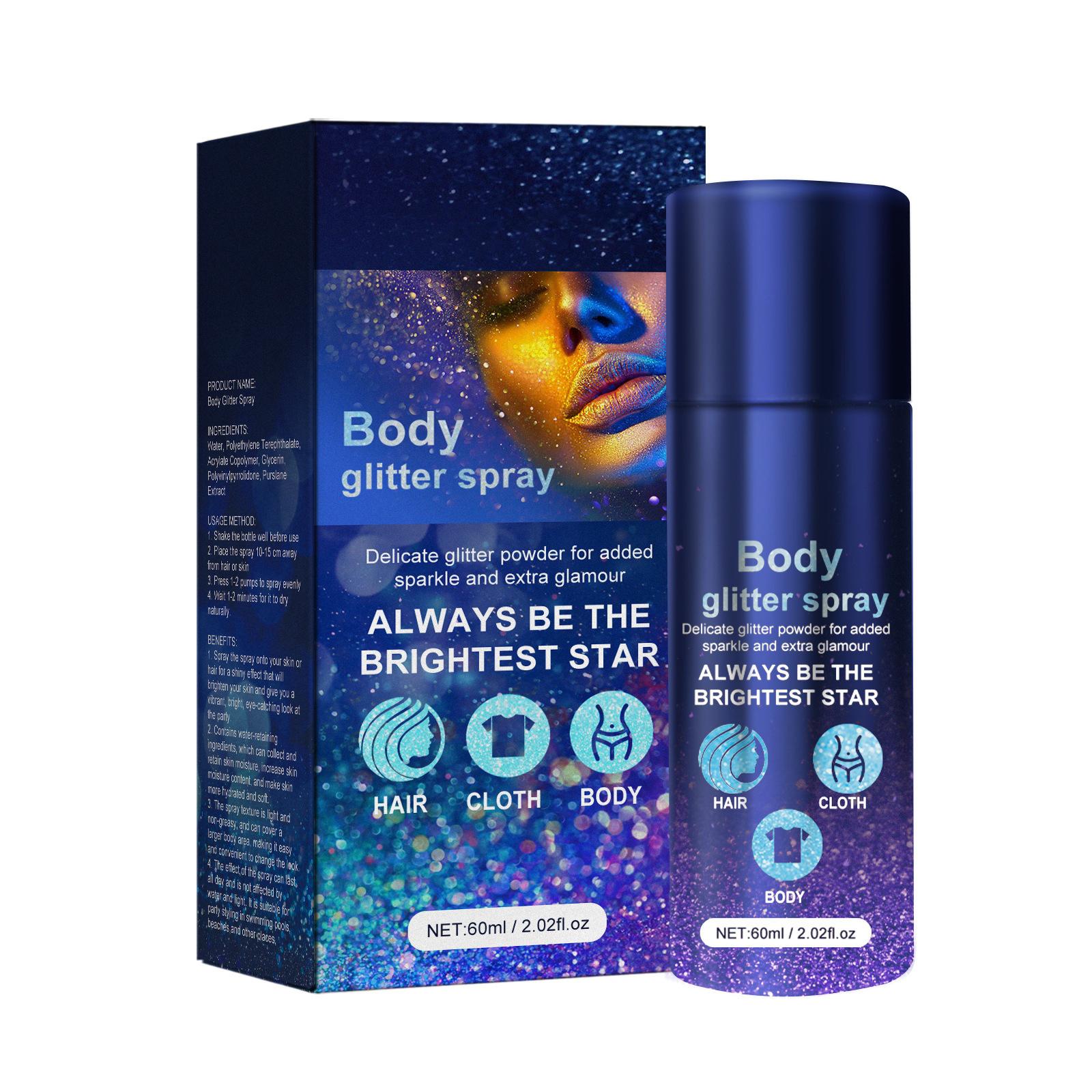 2xBody Glitter Spray Quick Drying Body Shiny Spray for Festival Rave Nightclub