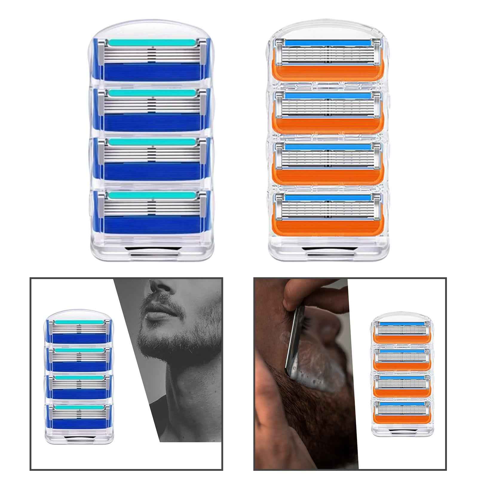 4Pcs Shaver Blades Refills Blade Replacement Cartridges for Men Leg Hand Hair Orange