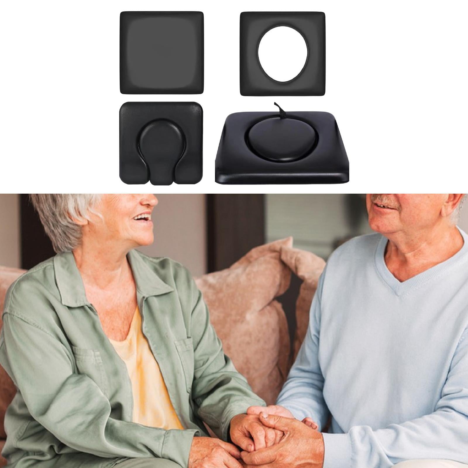 PU Commode Seat Cushion for Bedside Commode Chairs Black for Adults Disabled Flat Cover